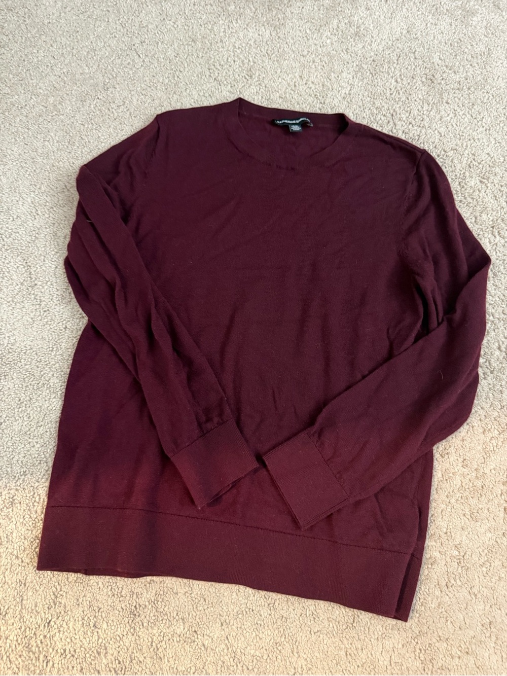 Katherine Barclay Wool Crewneck Sweater in Deep Burgundy